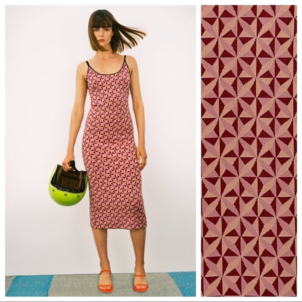 NWT. Zara Jacquard Geometric Print Midi Dress. Size M.